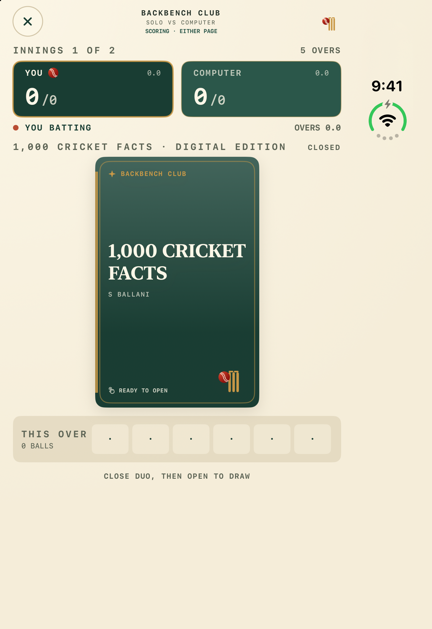 Book Cricket closed cover with the match scorecard